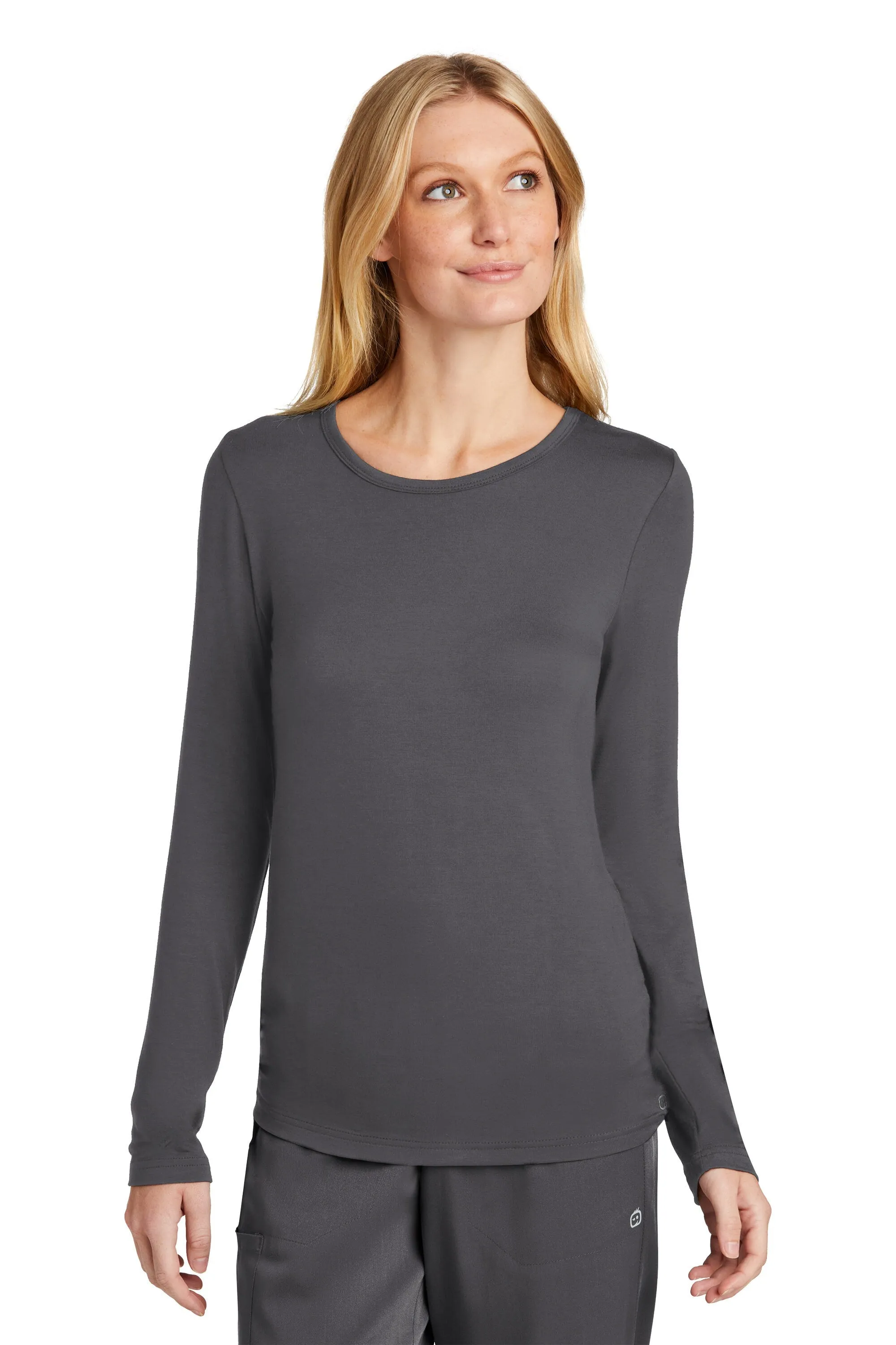Custom Embroidery on Women’s Long Sleeve Layer Tee for Scrubs and Medical Uniform Layering - Includes one 4in x 4in Embroidery - Free Setup