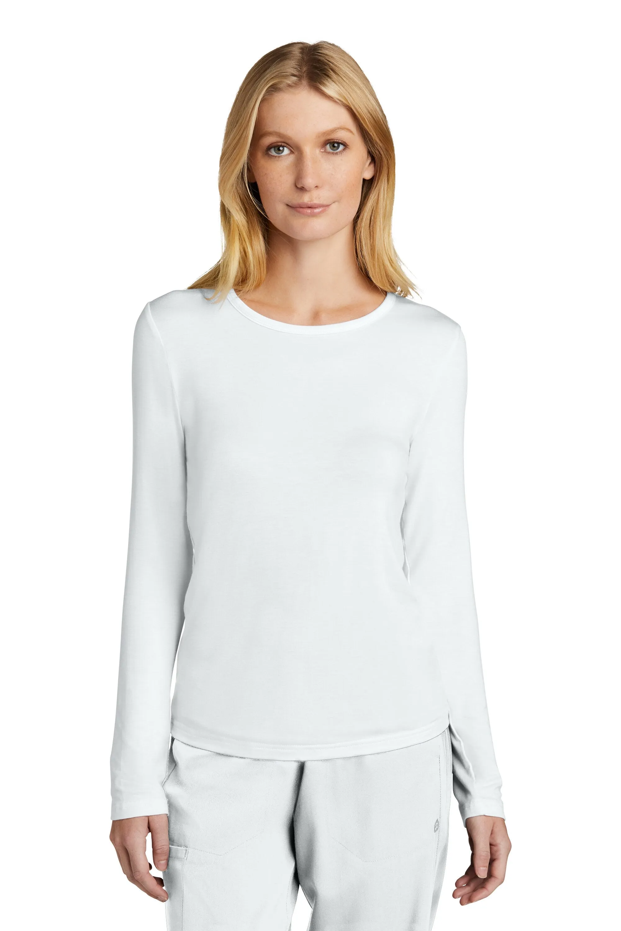 Custom Embroidery on Women’s Long Sleeve Layer Tee for Scrubs and Medical Uniform Layering - Includes one 4in x 4in Embroidery - Free Setup