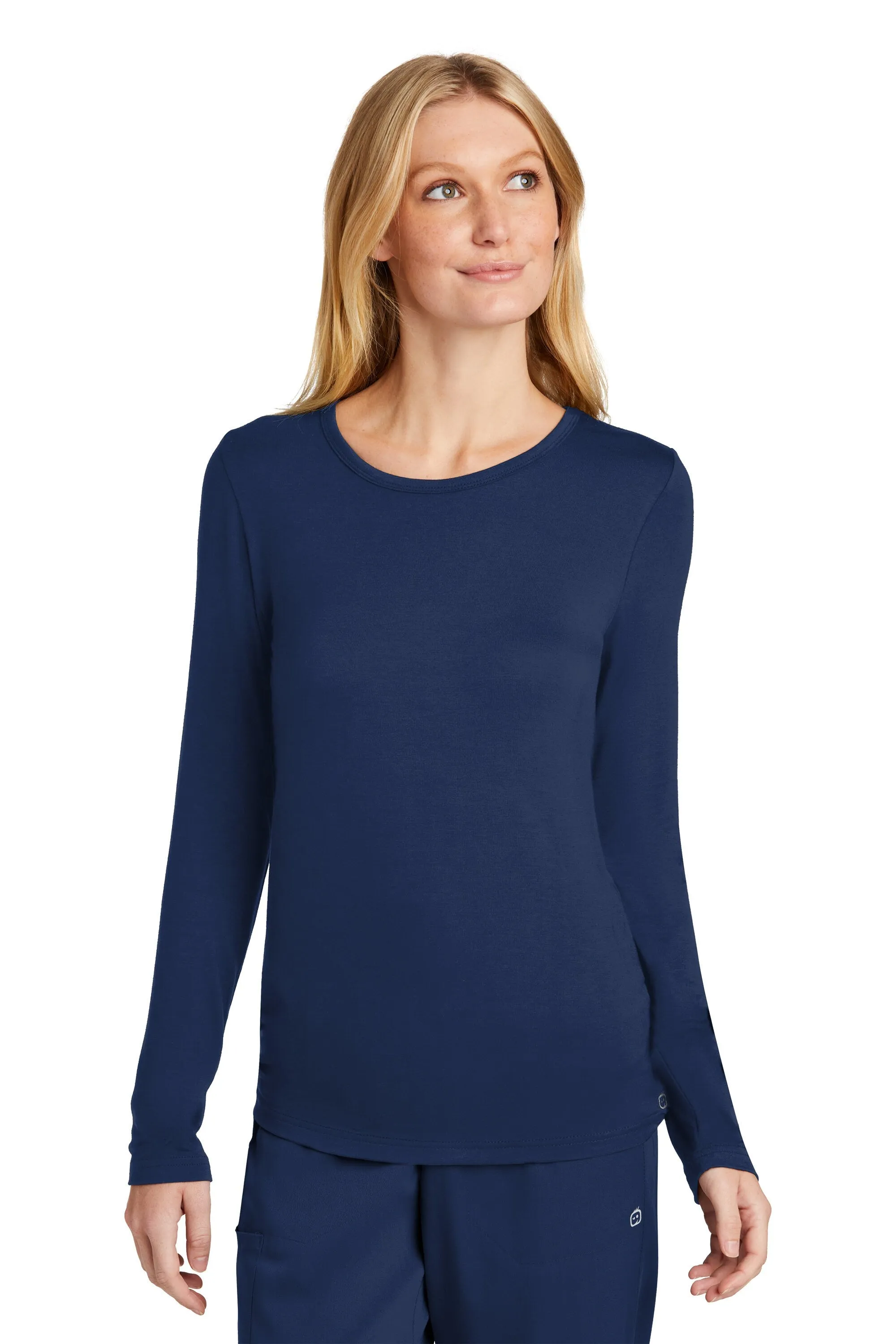 Custom Embroidery on Women’s Long Sleeve Layer Tee for Scrubs and Medical Uniform Layering - Includes one 4in x 4in Embroidery - Free Setup