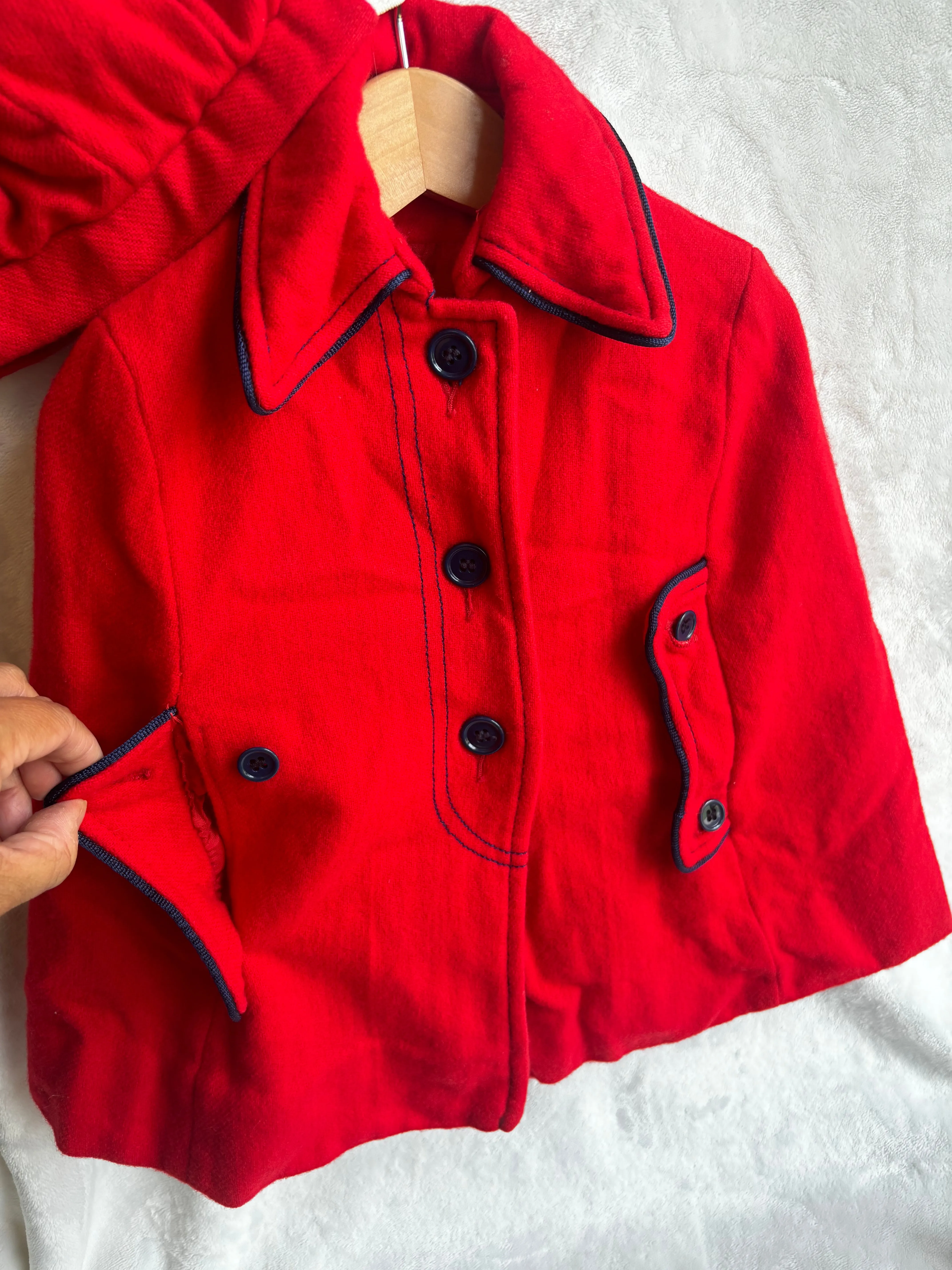 Cute fall red peacoat overcoat and hat, Kids 12 Month (9-12M)