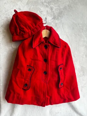 Cute fall red peacoat overcoat and hat, Kids 12 Month (9-12M)