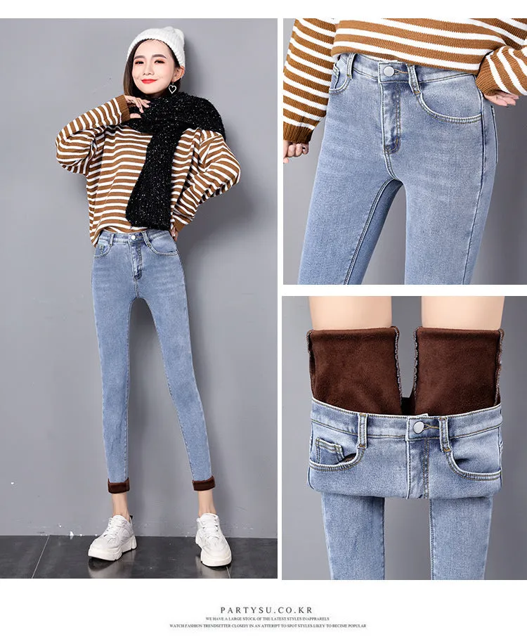 Denim jeans for Women Pants Plus size Winter Warm Jeans Woman High Waist Casual
