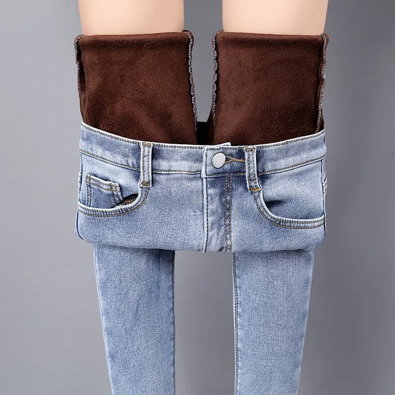 Denim jeans for Women Pants Plus size Winter Warm Jeans Woman High Waist Casual