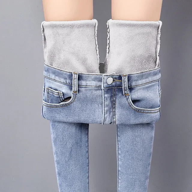 Denim jeans for Women Pants Plus size Winter Warm Jeans Woman High Waist Casual