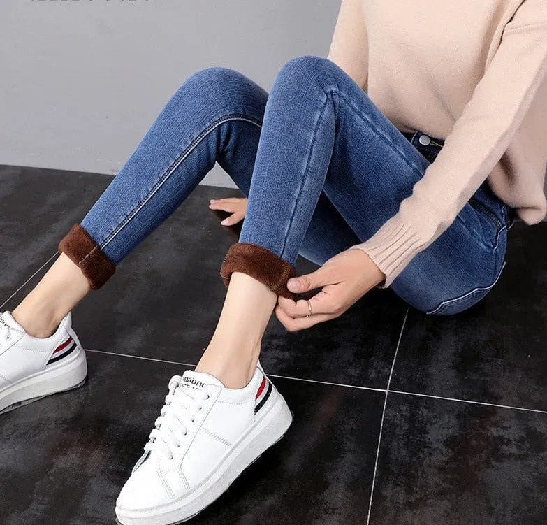 Denim jeans for Women Pants Plus size Winter Warm Jeans Woman High Waist Casual