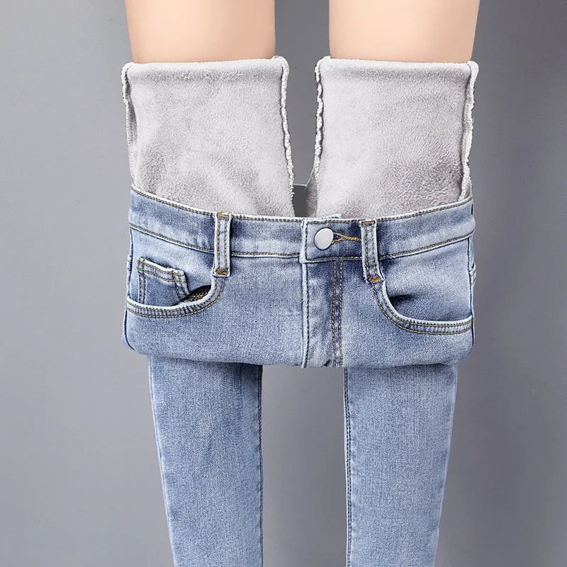 Denim jeans for Women Pants Plus size Winter Warm Jeans Woman High Waist Casual