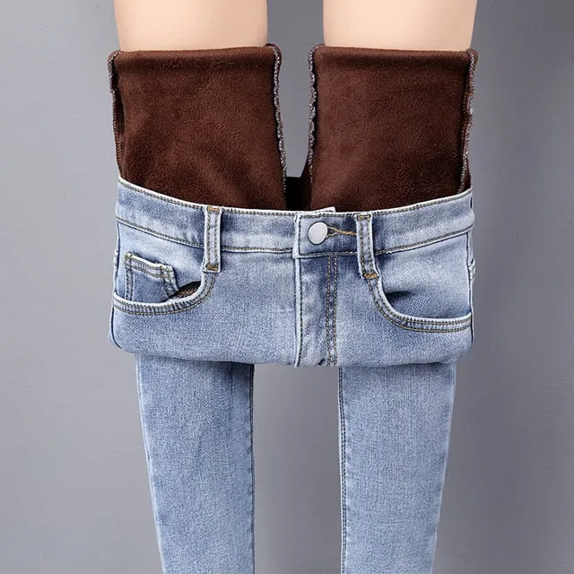 Denim jeans for Women Pants Plus size Winter Warm Jeans Woman High Waist Casual