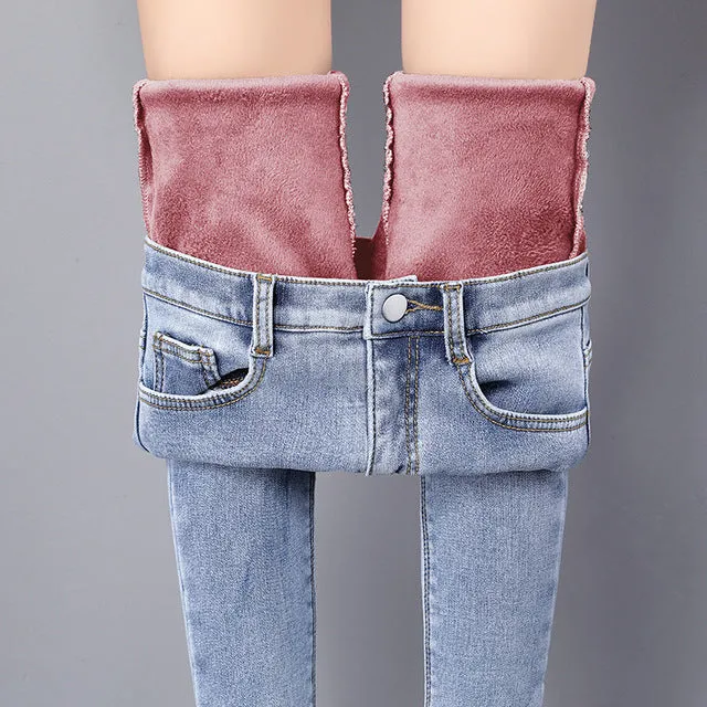 Denim jeans for Women Pants Plus size Winter Warm Jeans Woman High Waist Casual