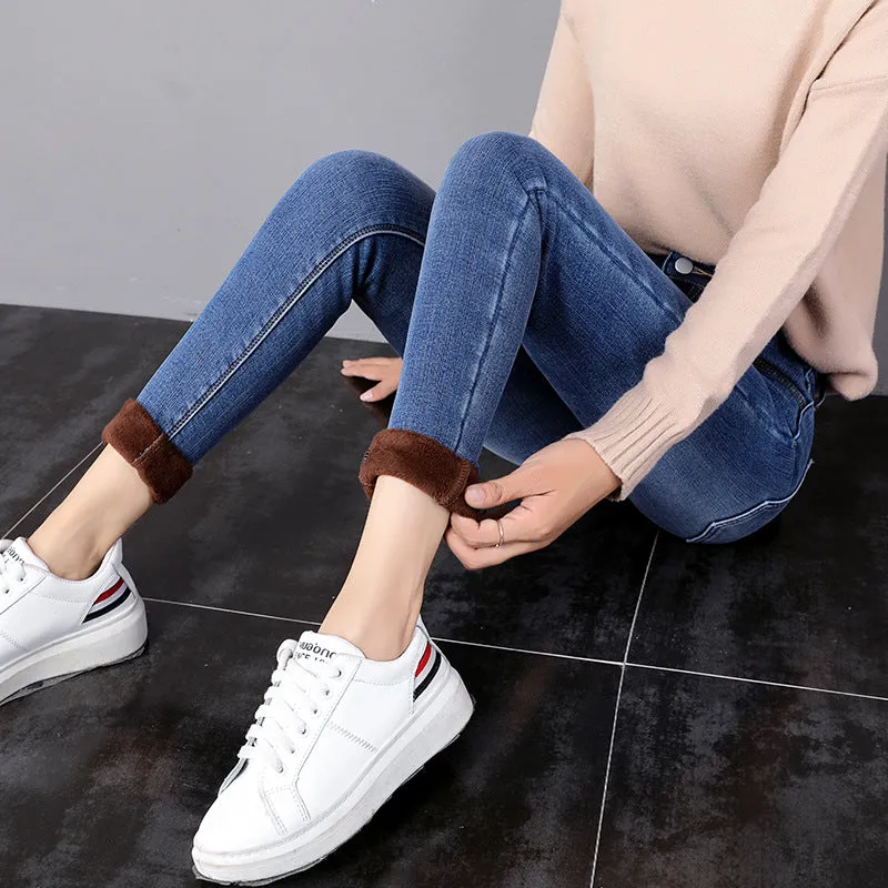 Denim jeans for Women Pants Plus size Winter Warm Jeans Woman High Waist Casual