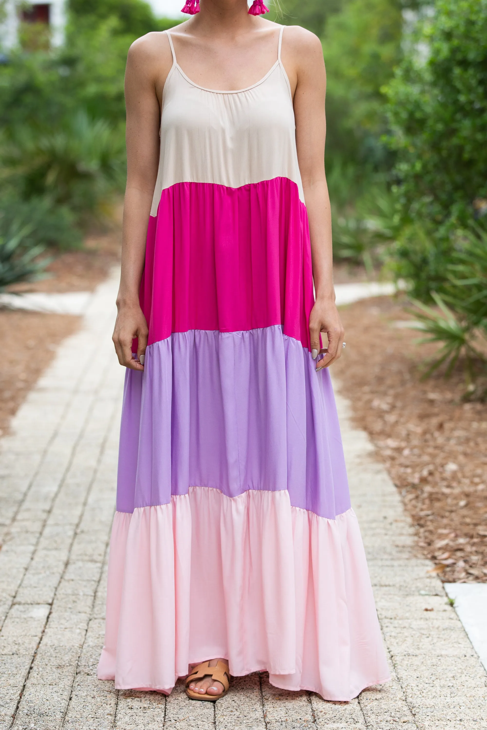Dreamland Pink Colorblock Maxi Dress