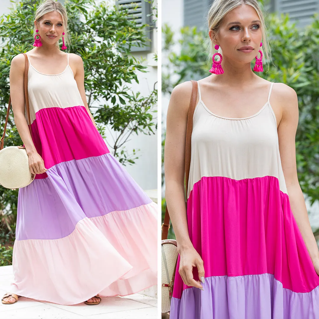 Dreamland Pink Colorblock Maxi Dress