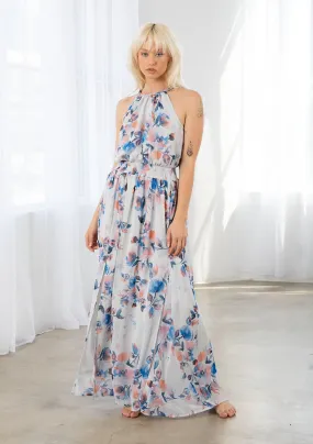 Dreamy Floral Print Halter Neck Maxi Dress