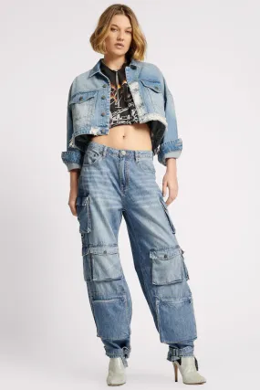 EAGLE STUDDED CROPPED DENIM JACKET