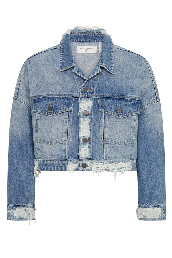 EAGLE STUDDED CROPPED DENIM JACKET