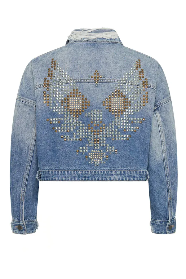 EAGLE STUDDED CROPPED DENIM JACKET