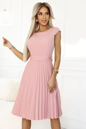 Elegant pink pleated midi dress