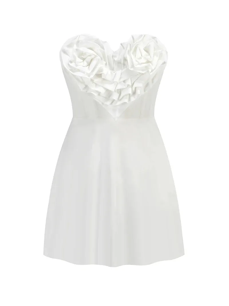 Elegant White Strapless Mini Dress Women Outfits