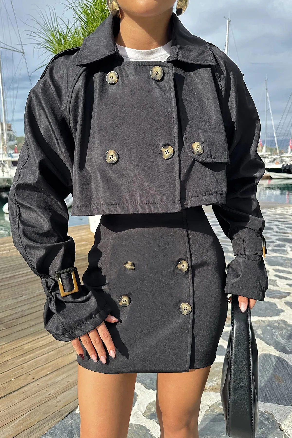 EYY Women Coco Black Button Detail Skirt Suit - Racine