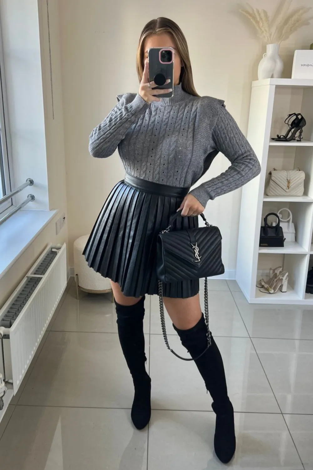 Fiona grey frill front knitted sweater