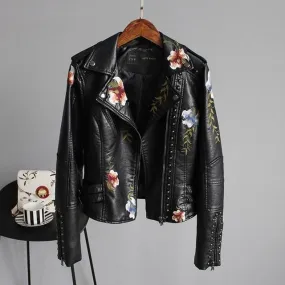Floral Embellished Leather Jacket