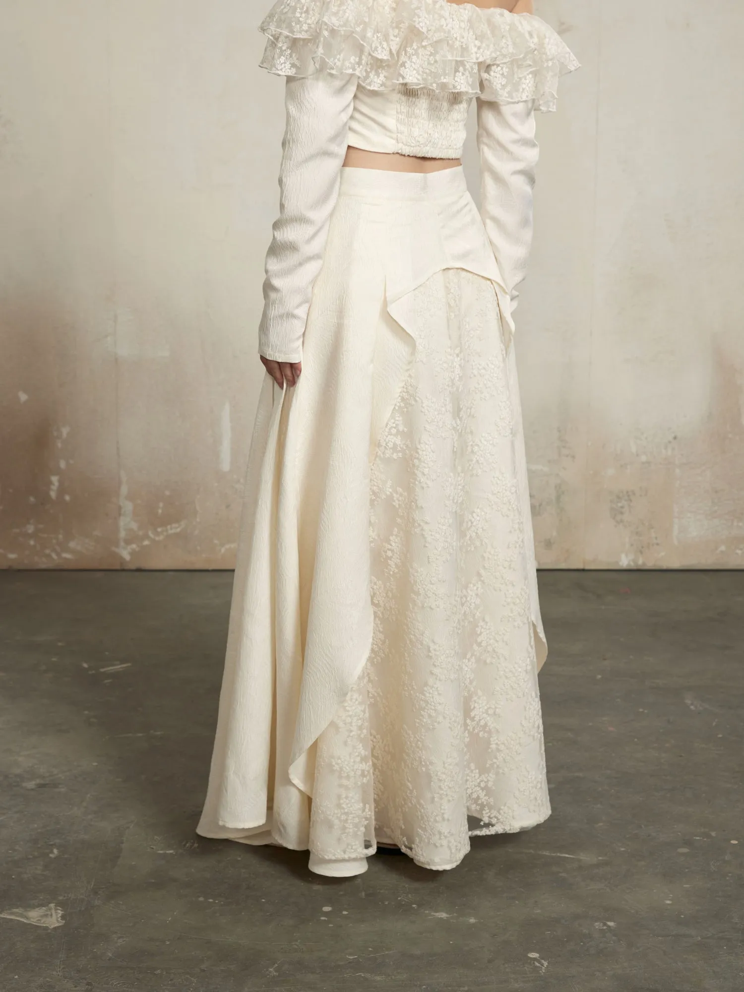 Flower Lace Classy Asymmetry Maxi Sweet Elegant Long-Skirt
