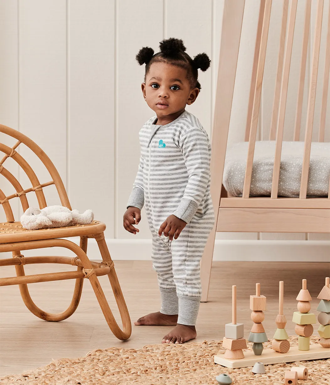 Footless Romper Cotton Grey Stripe