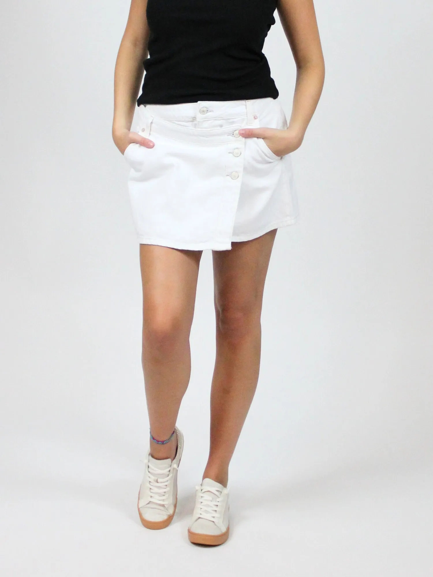 Free People Wynne Denim Skirt Bright White