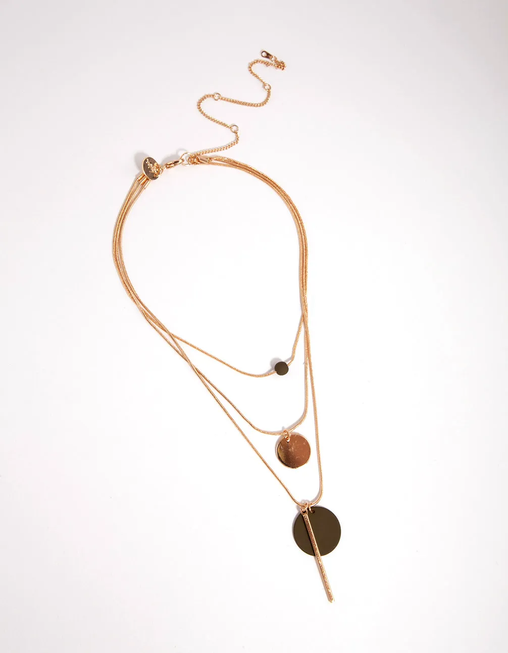 Gold Bead Disc Three-Row Necklace