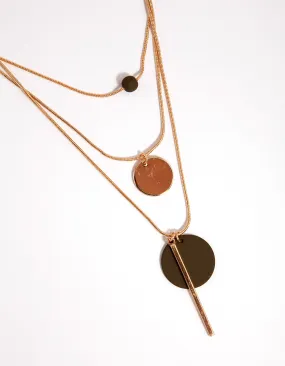 Gold Bead Disc Three-Row Necklace