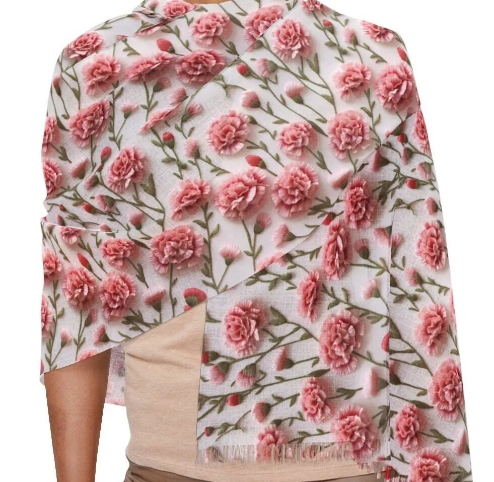 Graceful Pink Carnations Print Scarf 27x73 Inches of Lightweight Elegance and Fashionable Accessory for Wedding, Party, Anniversary