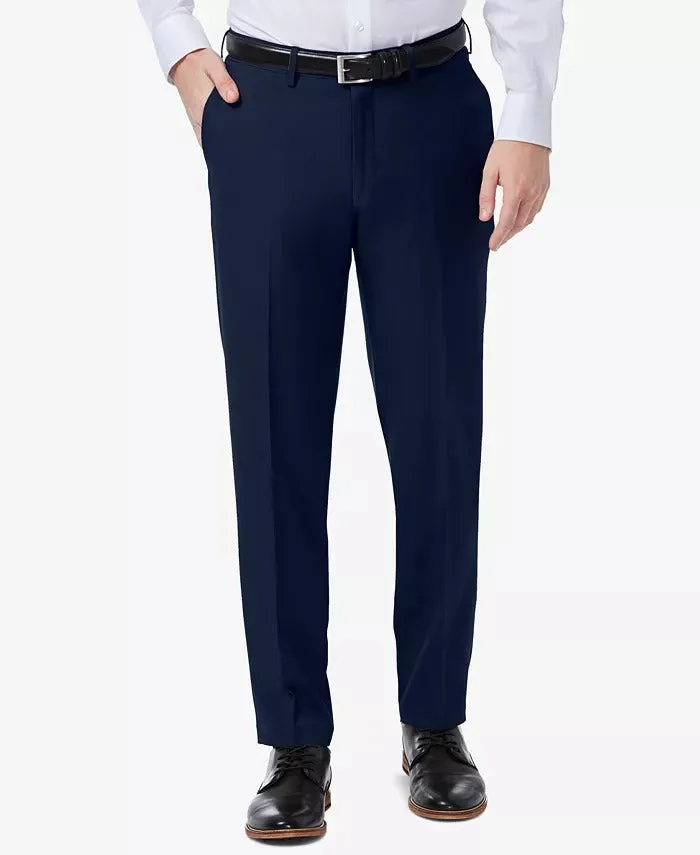 Haggar Mens Slim fit Dress Pants 34 / 32 Navy Blue Solid