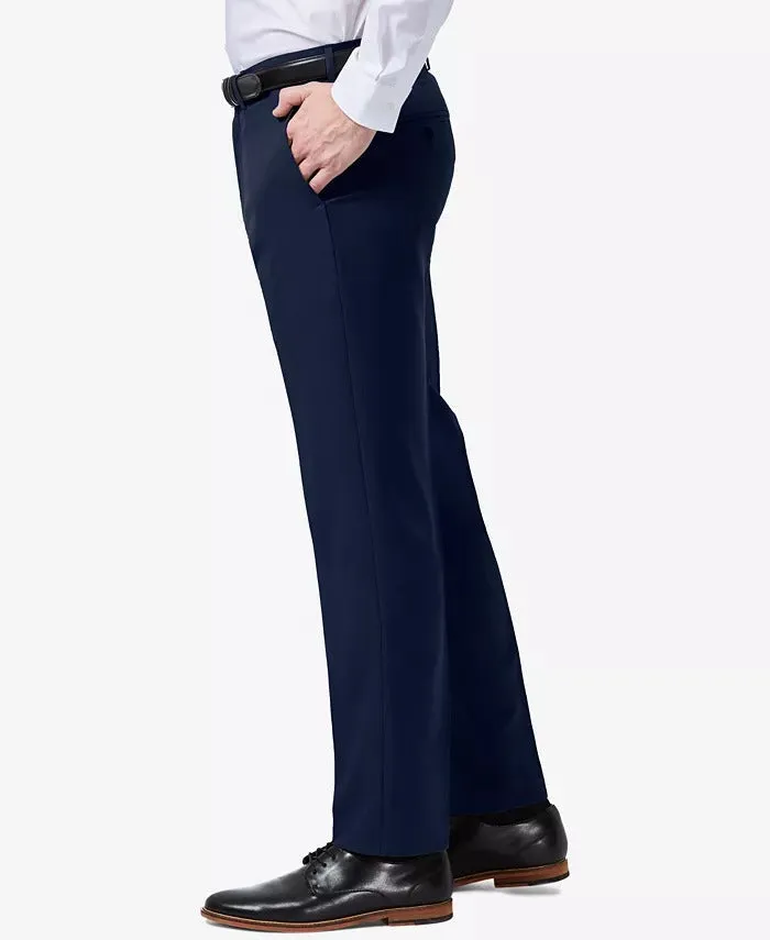 Haggar Mens Slim fit Dress Pants 34 / 32 Navy Blue Solid