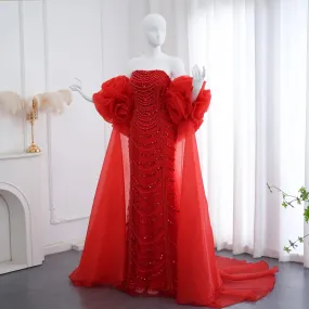 HELEN Luxury Beaded 3D Flower Evening Dress with Cape