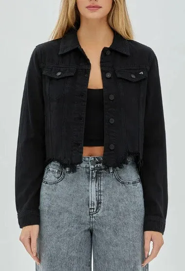 Hidden Cropped Denim Jacket - Black