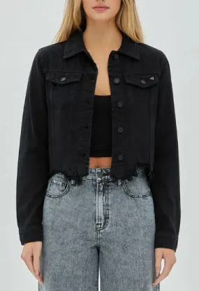 Hidden Cropped Denim Jacket - Black