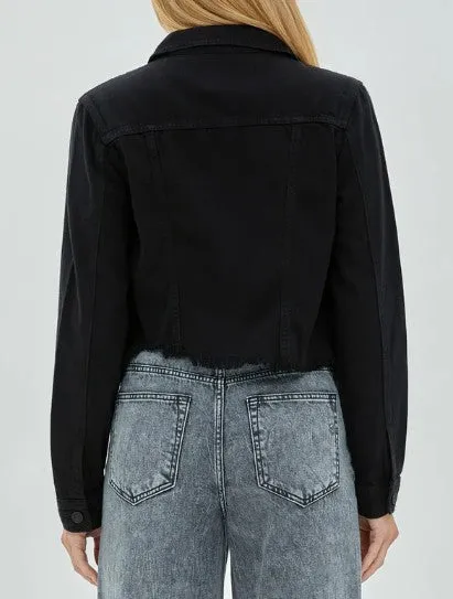 Hidden Cropped Denim Jacket - Black