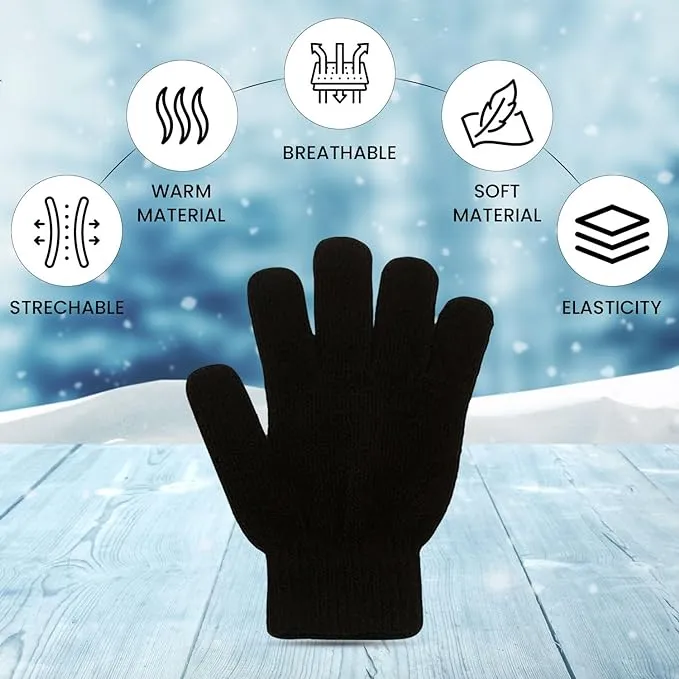 HiFEN® Kids Winter Magic Gloves Stretchy Warm Full Finger Thermal Knit Gloves For Boys Girls one size