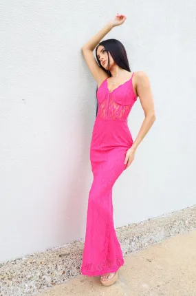 Hot Pink Lace Maxi Dress