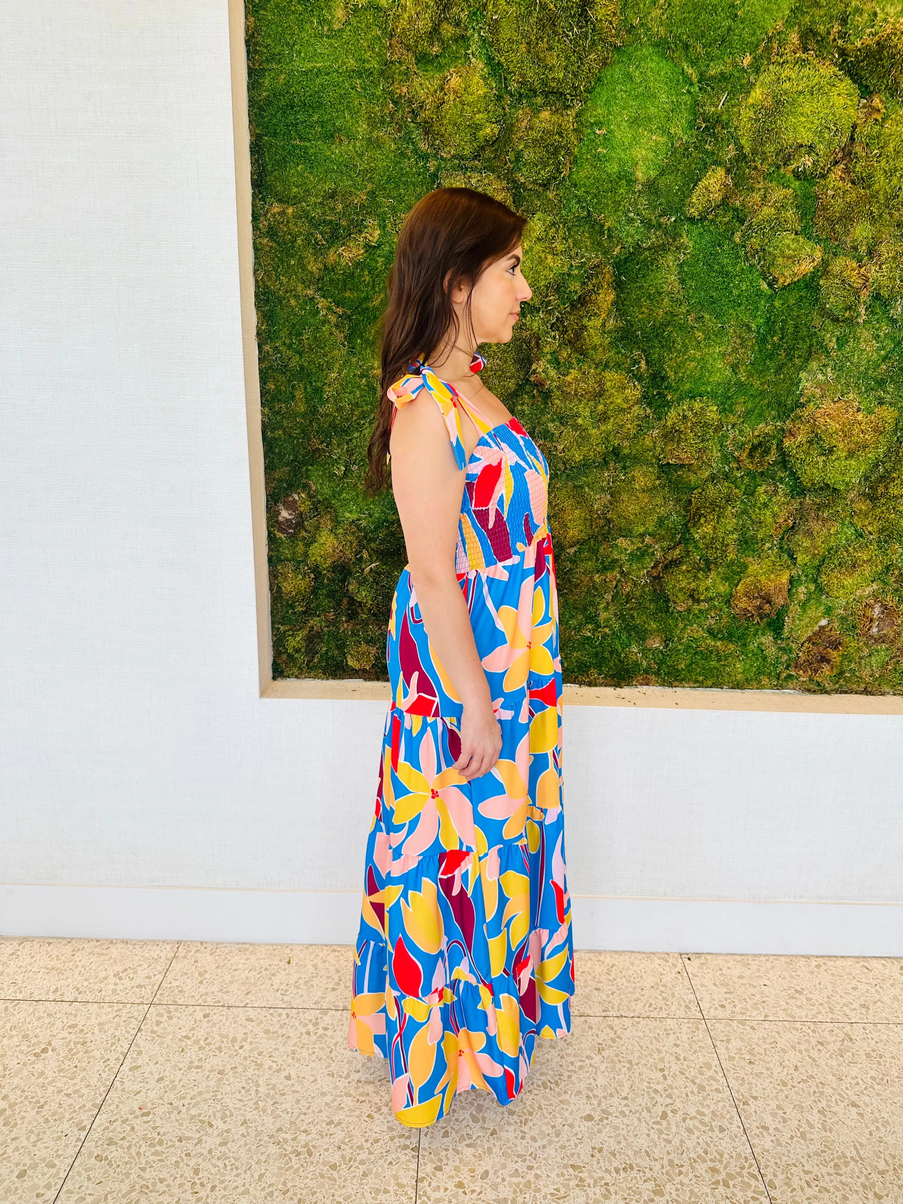 Kathy blue red and yellow maxi dress