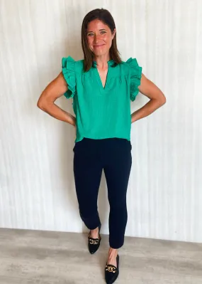 Kelly Green Woven Blouse
