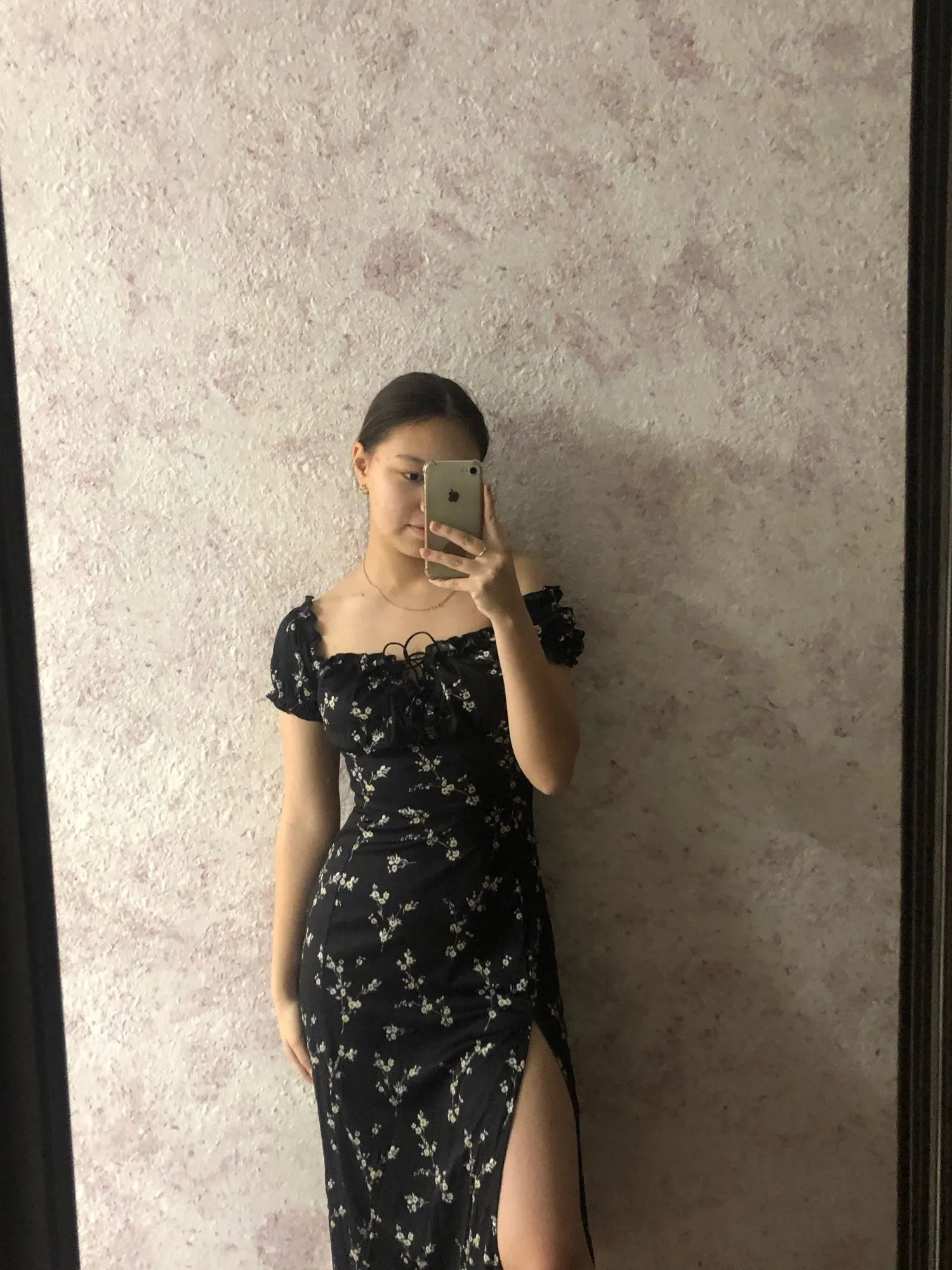 Ladies Puff Sleeve, Split Maxi Dress