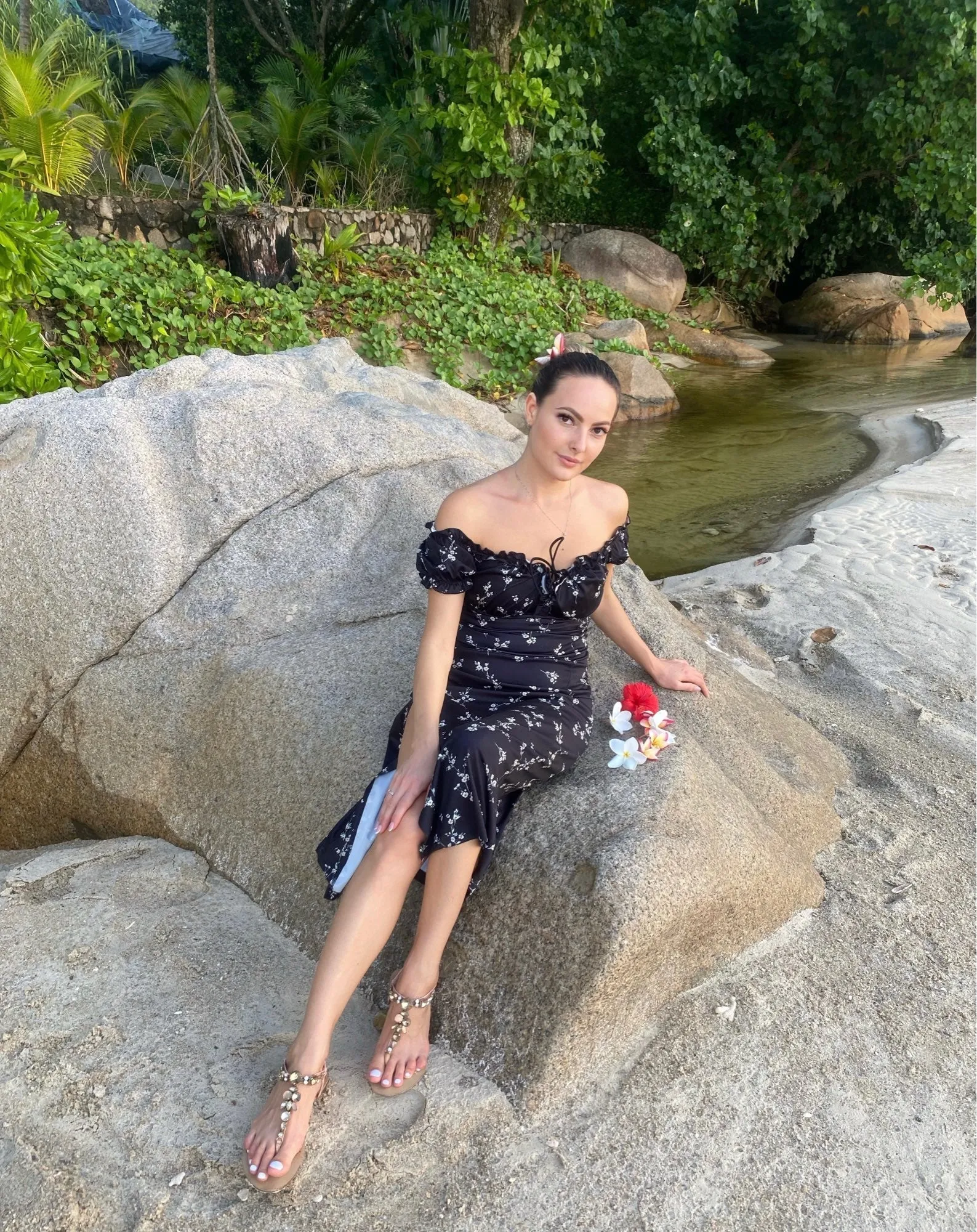 Ladies Puff Sleeve, Split Maxi Dress