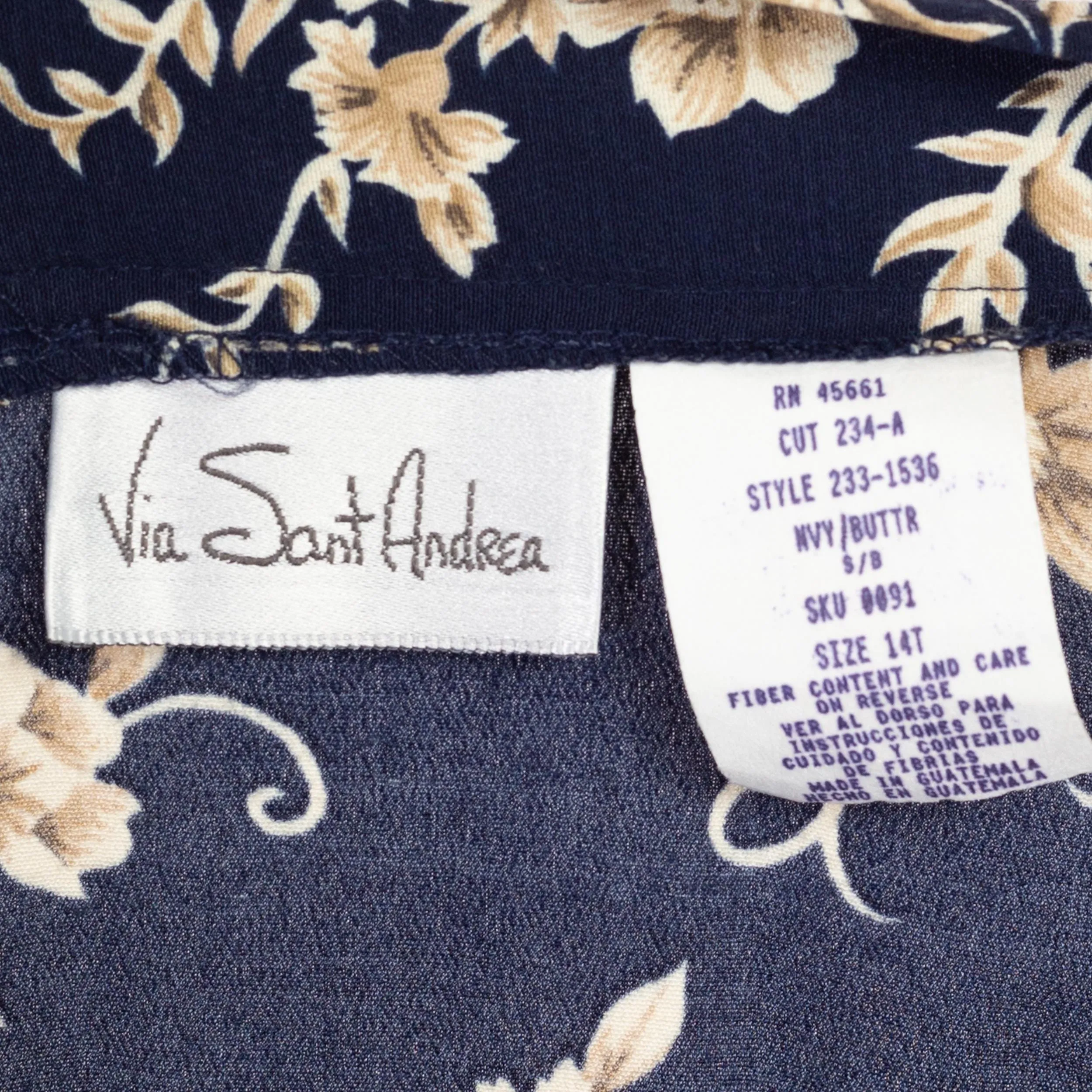 Large 90s Navy Floral Knee Length Skirt 31"-35"