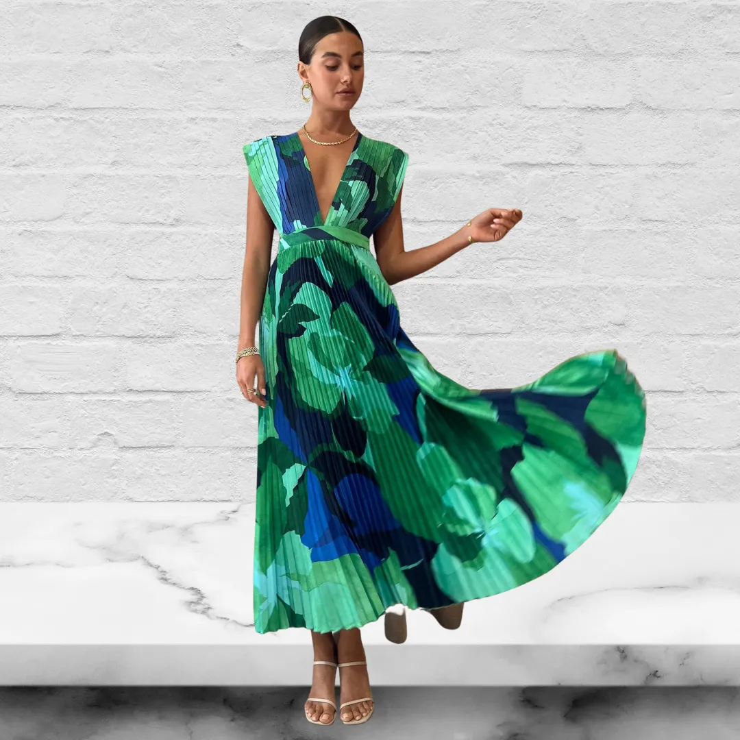 Lifetime Of Love Capri Print Umbrella Pleated Maxi Dress