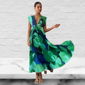 Lifetime Of Love Capri Print Umbrella Pleated Maxi Dress