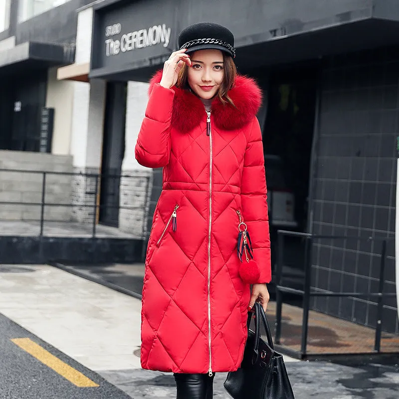 Long hooded padded down women coat