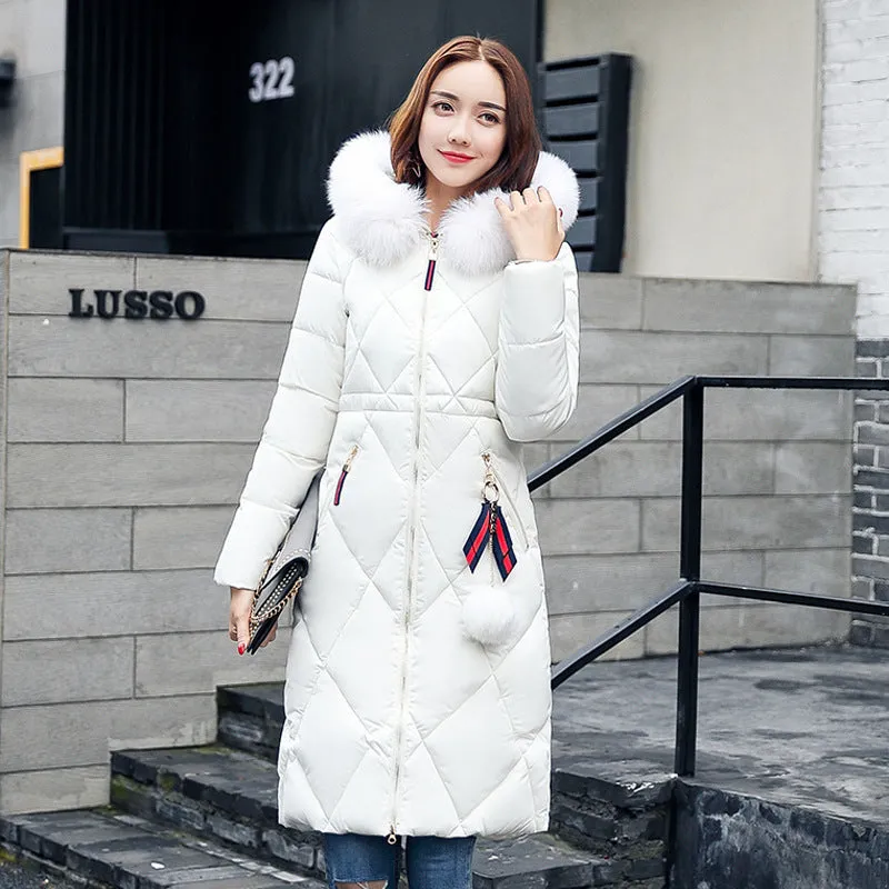 Long hooded padded down women coat