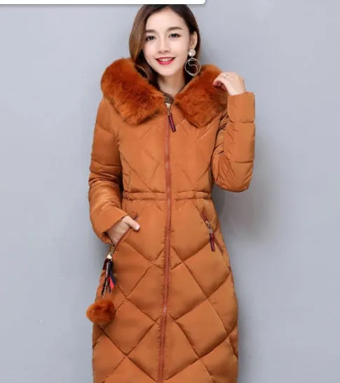 Long hooded padded down women coat