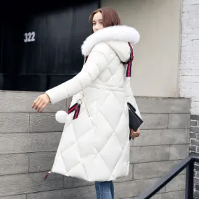 Long hooded padded down women coat