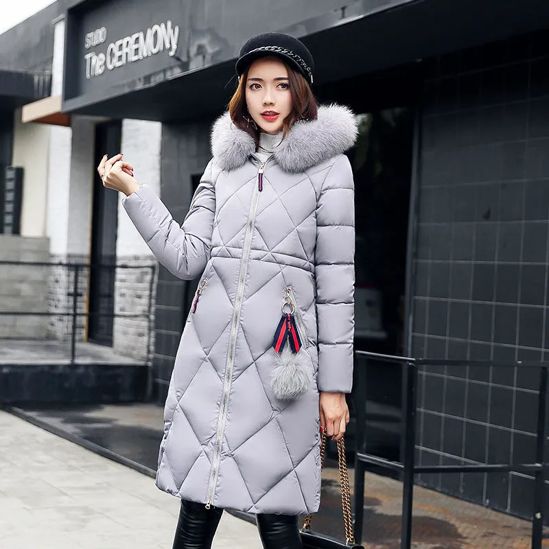 Long hooded padded down women coat